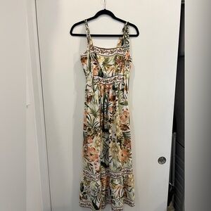 Tropical Floral Print Maxi Dress with Tie Straps